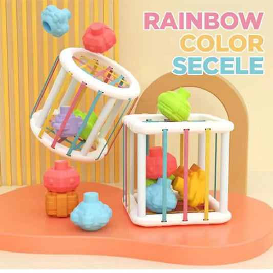 Jeux de tri pour bébé , jouets de différentes formes avec cage élastique afin de travailler la motricité