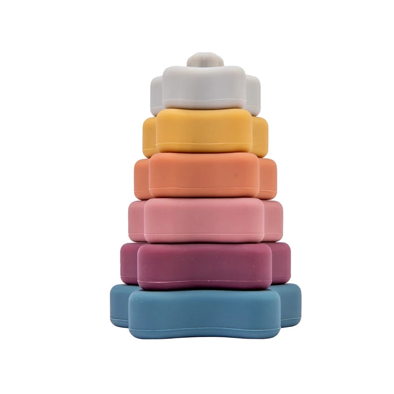 Ensemble de 6 pièces empilables en silicone pour bébé pour l'apprentissage ludique, plusieurs formats disponible !