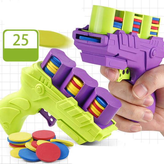 Jouets pour enfants, pistolet à disques mousse , 25 disques inclus, Deux coloris au choix vert ou violet !!