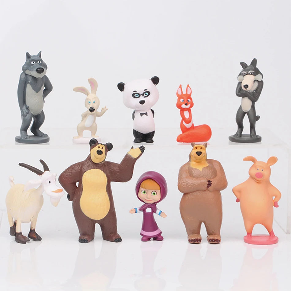 Lot de 10 figurines jouets Masha & Michka au choix 4cm à 7cm