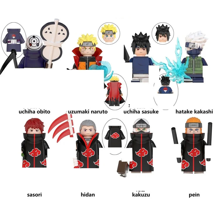 Lot de 8 Mini figurines / jouets Univers Type Naruto au format Lego ! plusieurs choix Disponibles !