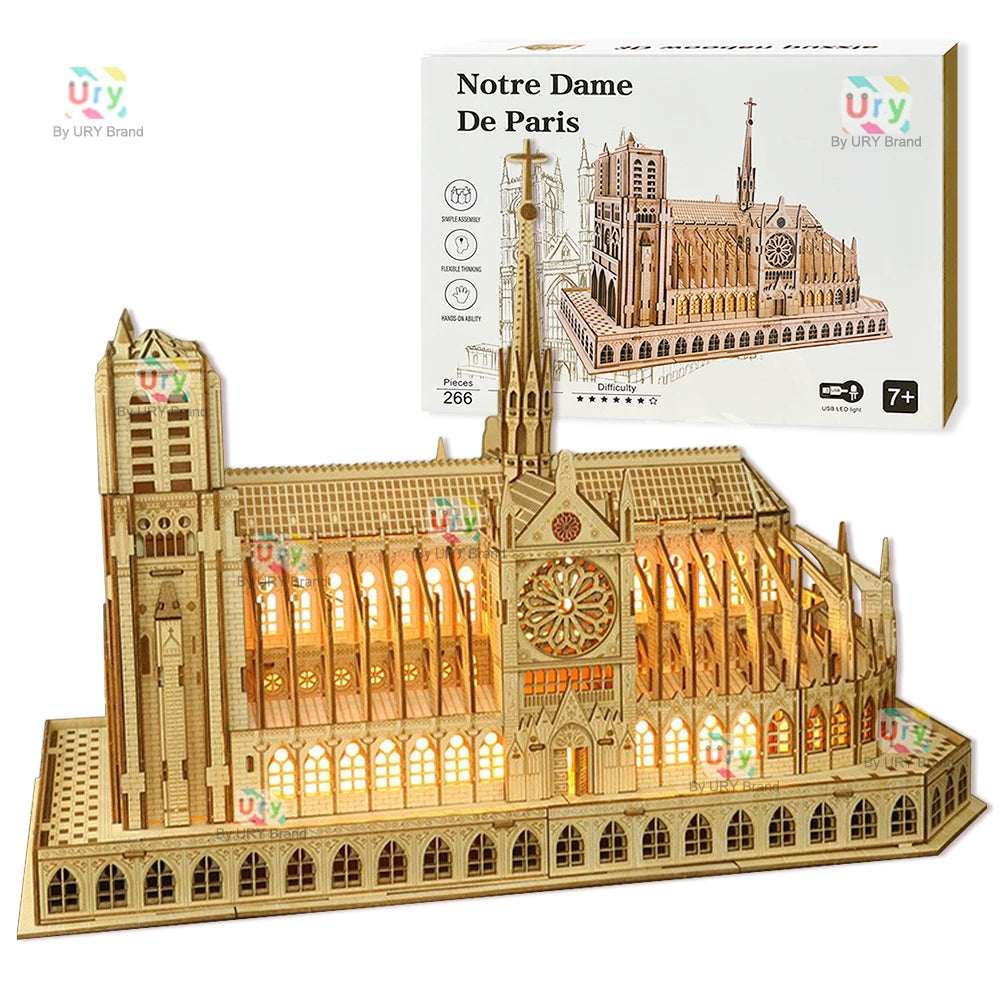 Reproduction de Notre Dame de Paris, puzzle 3D en bois lumineux, 266 pièces, 39x30cm