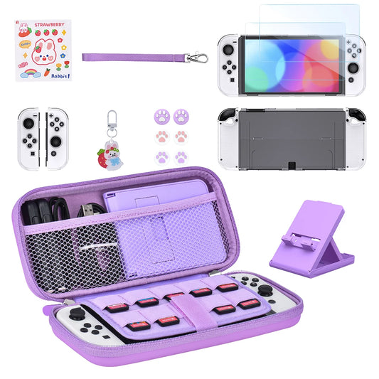 Kit sacoche de protection , valisette de voyage pour Nintendo Switch OLED avec tous ses accessoires dont 2 verres trempés , Stickers , support ...