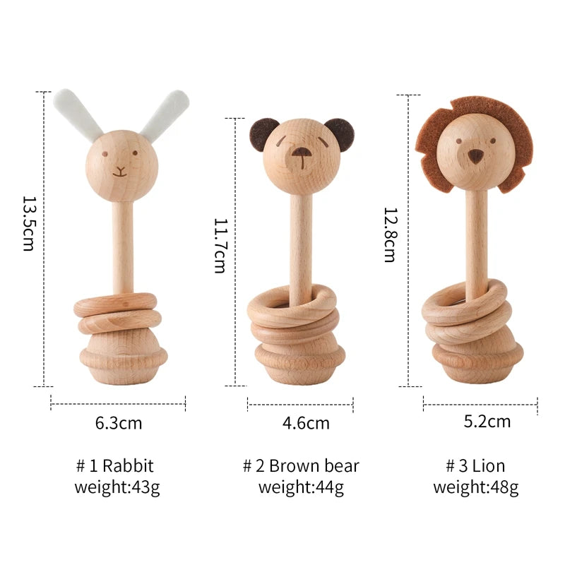 Hochet en bois pour bébé 0-12mois, environ 16cm suivant modèle