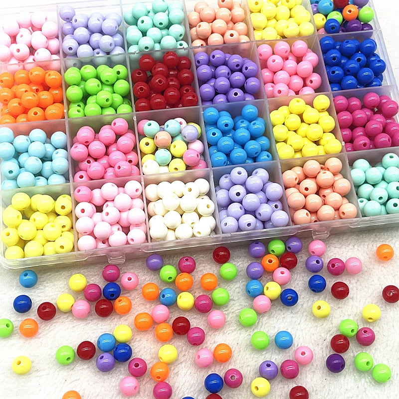 Lot de 50/100 ou 200 Perles plastique acrylique pour fabrication de bijoux fille 4/6/8mm plusieurs coloris au choix