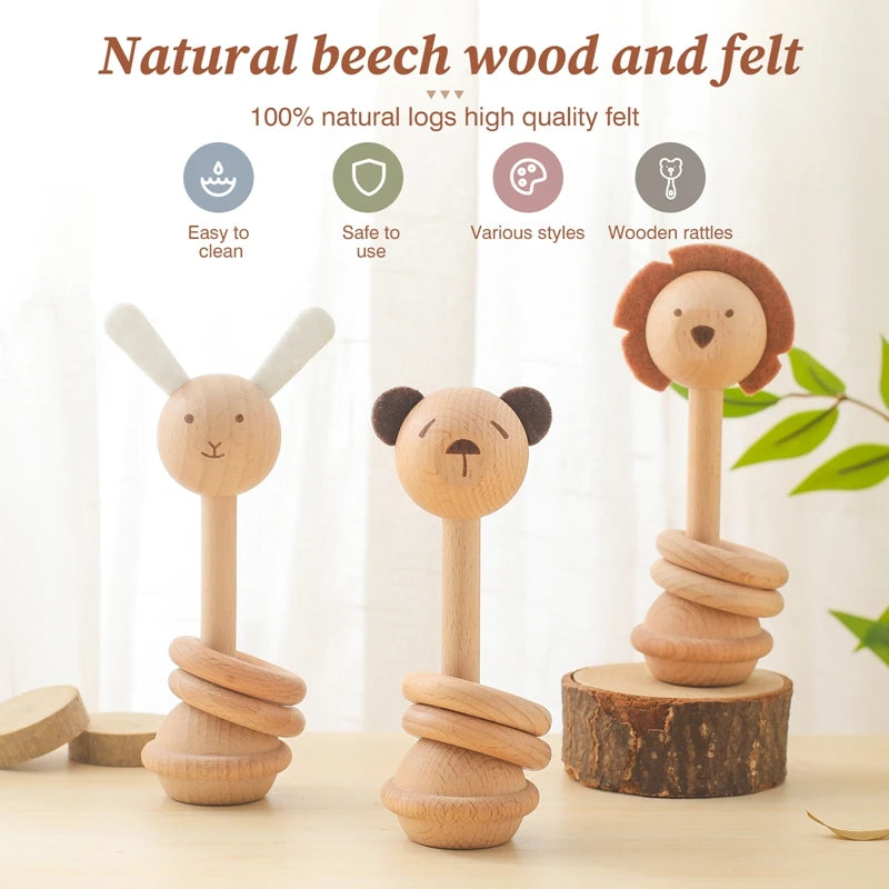 Hochet en bois pour bébé 0-12mois, environ 16cm suivant modèle