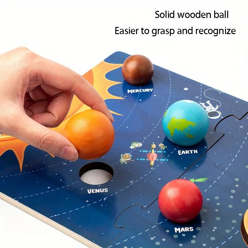 Puzzle en bois Système solaire à assembler 22.5cm*45cm avec planètes en bois, pour l'apprentissage !(3ans+)