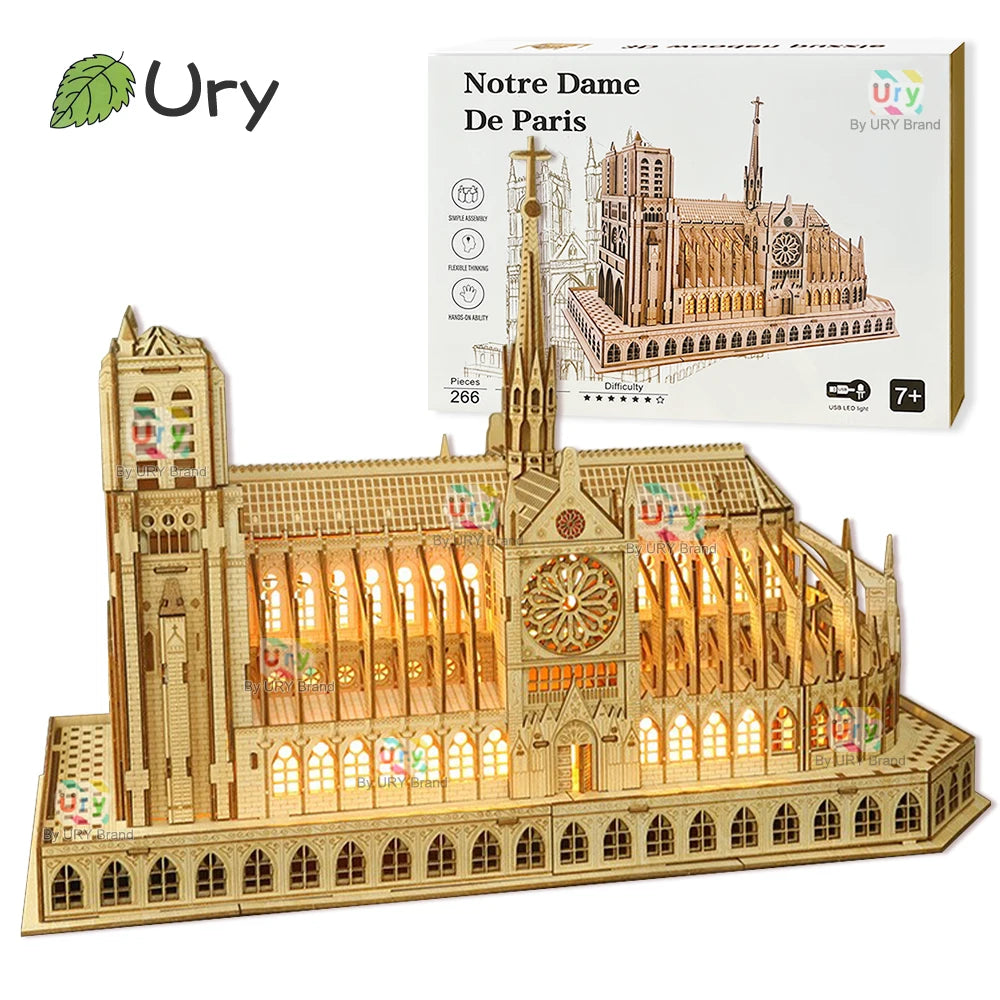 Reproduction de Notre Dame de Paris, puzzle 3D en bois lumineux, 266 pièces, 39x30cm