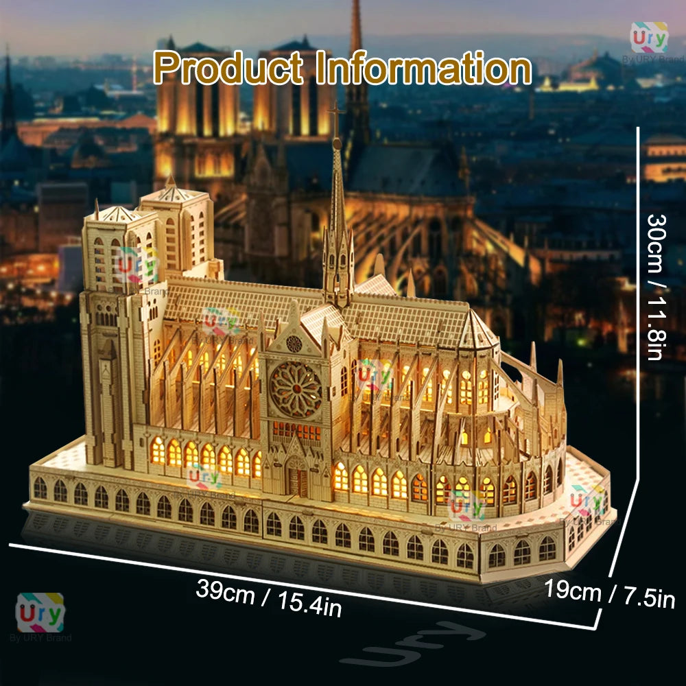 Reproduction de Notre Dame de Paris, puzzle 3D en bois lumineux, 266 pièces, 39x30cm