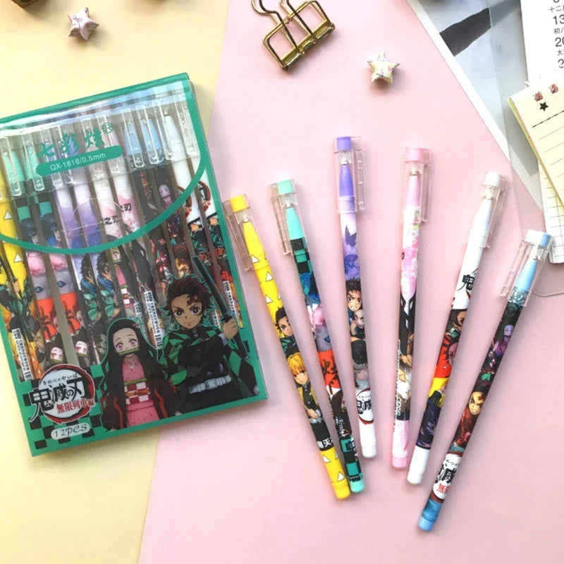 Lot de 6 stylos à encre gel noir univers Type Demon Slayer.