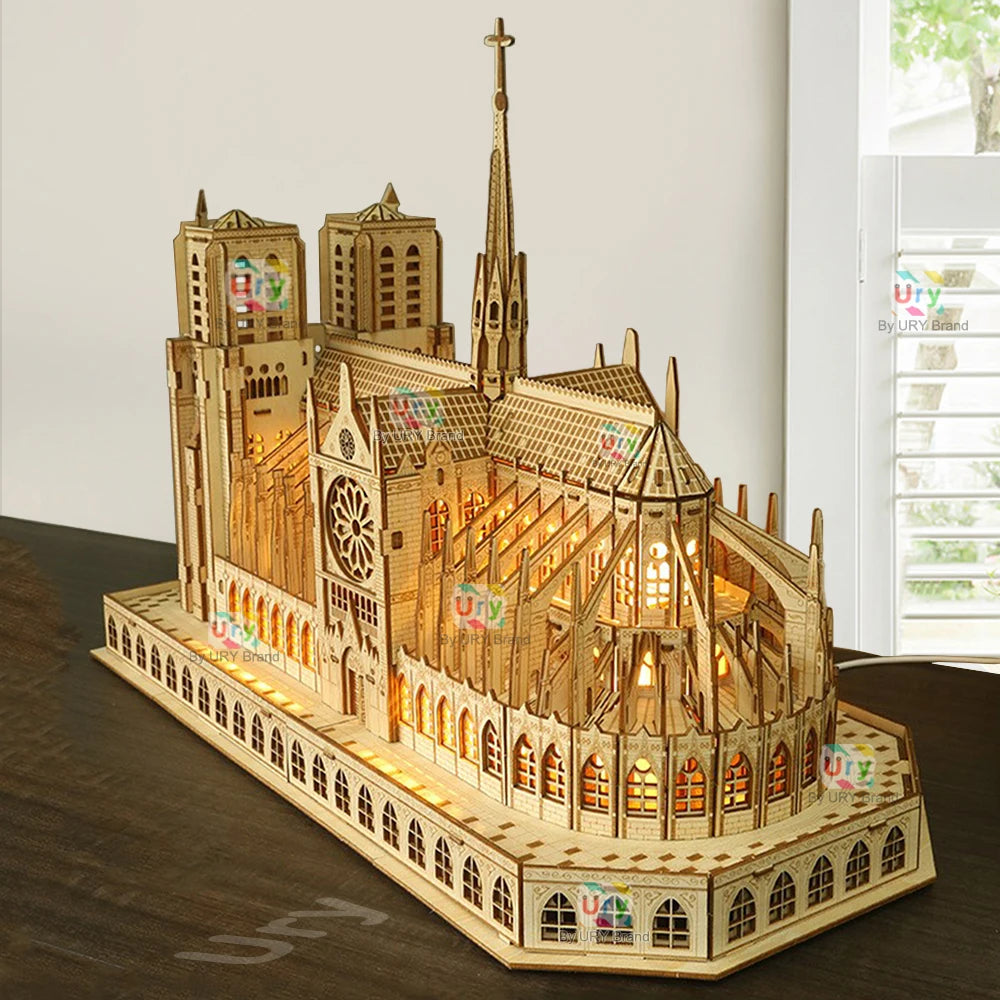 Reproduction de Notre Dame de Paris, puzzle 3D en bois lumineux, 266 pièces, 39x30cm