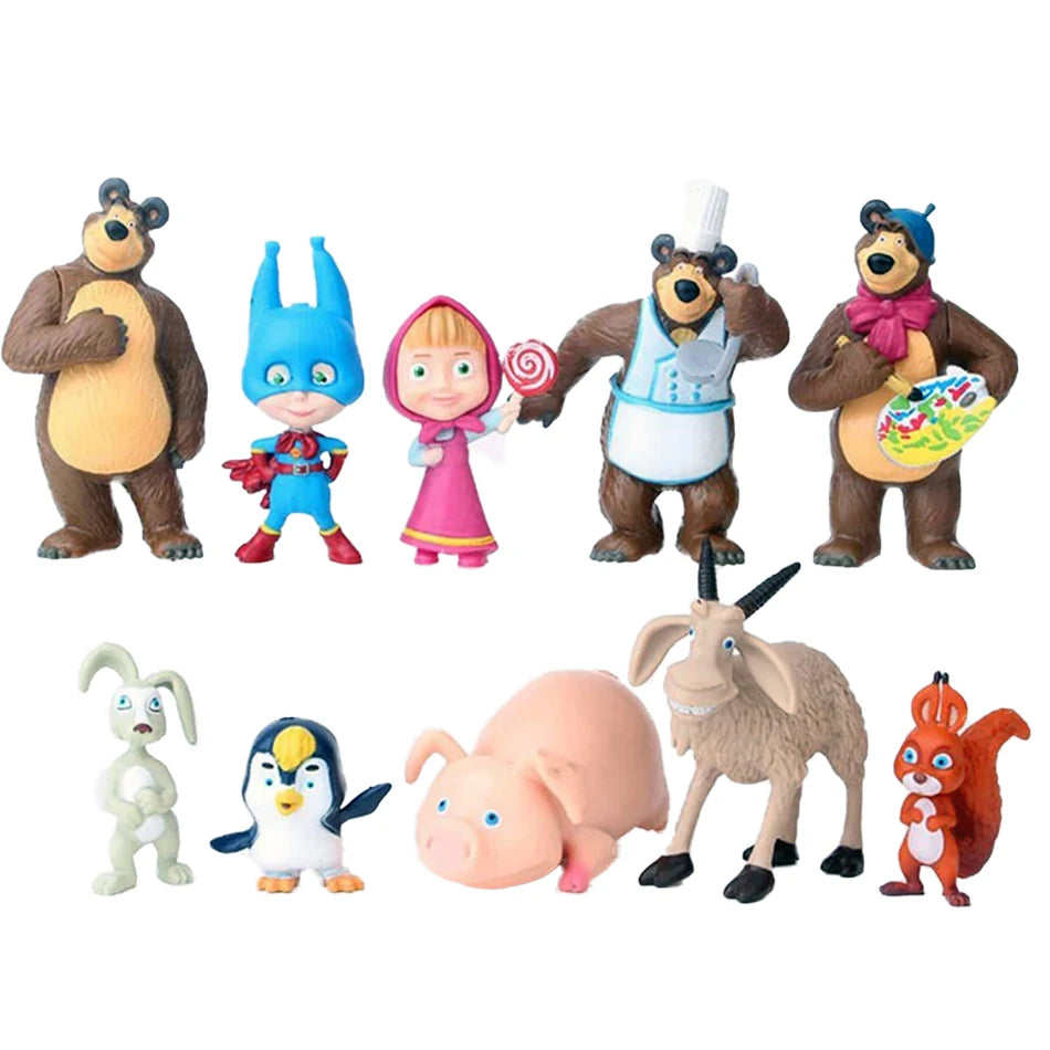 Lot de 10 figurines jouets Masha & Michka au choix 4cm à 7cm