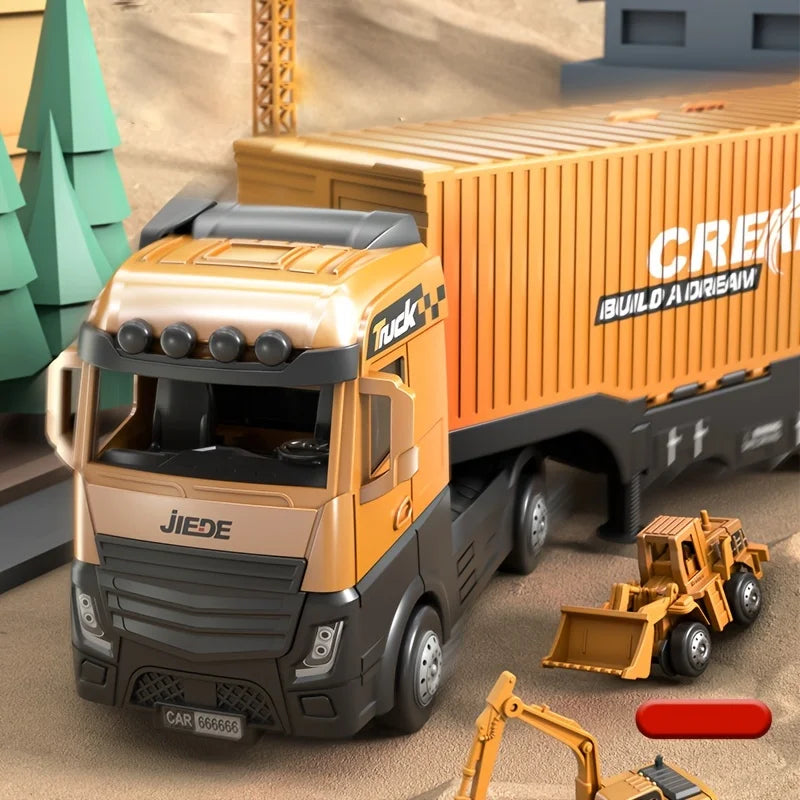 Ensemble de jouets engin de chantier ! Le camion Plateforme de construction avec plusieurs jouets-machines et accessoires !(Taille de la Grue dépliée H39cm)