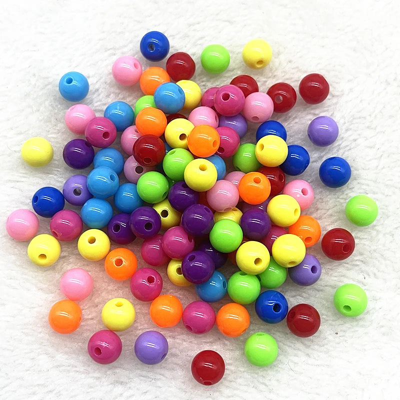 Lot de 50/100 ou 200 Perles plastique acrylique pour fabrication de bijoux fille 4/6/8mm plusieurs coloris au choix